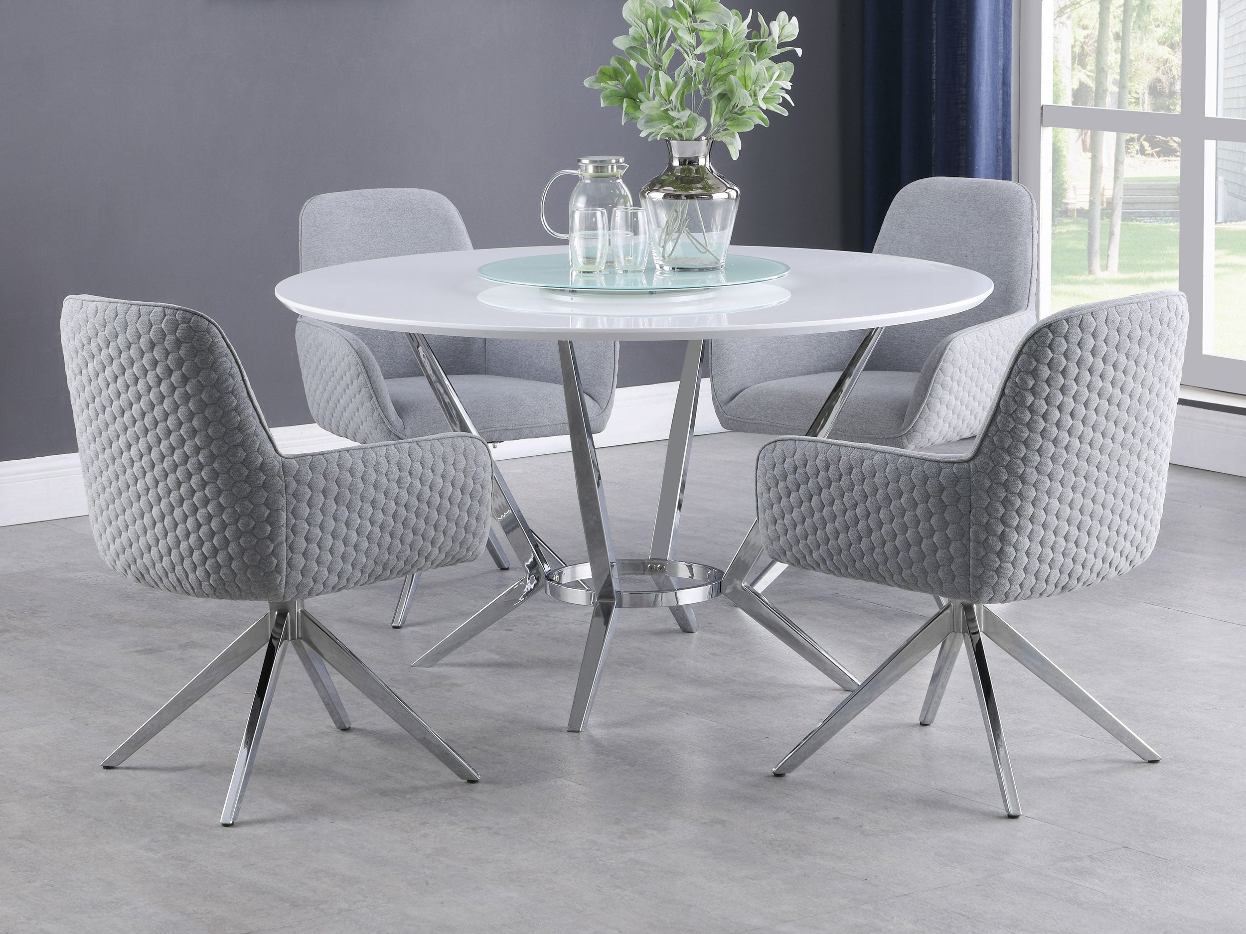 Best Furniture Outlet - Coaster - Abby 5-piece Round Dining Table Set White High Gloss - 110321-S5