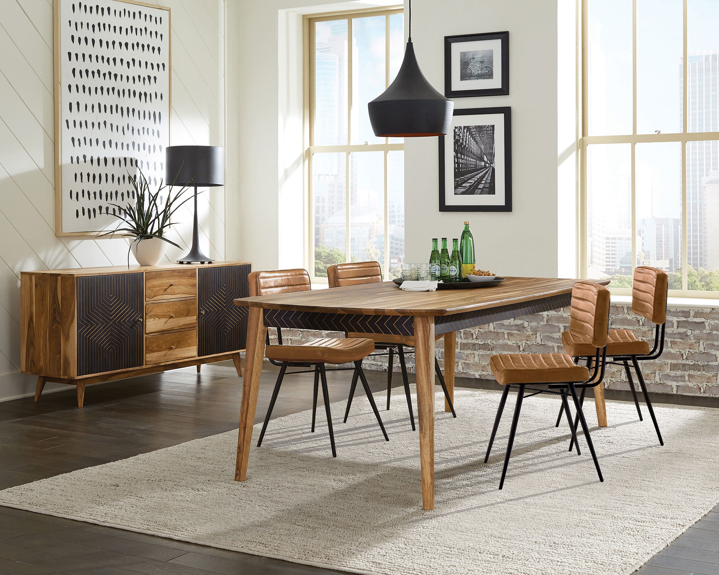 Best Furniture Outlet - Coaster - Partridge 5-piece Dining Set Natural Sheesham and Camel - 110571-S5C