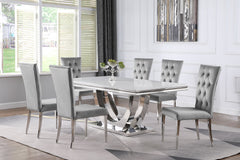 Best Furniture Outlet - Coaster - Kerwin 7-piece Rectangular Dining Table Set Grey and Chrome - 111101-S7G
