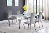 Best Furniture Outlet - Coaster - Carone 5-piece 81-inch Rectangular White Glass Dining Set Grey - 115081-S5G