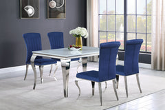 Best Furniture Outlet - Coaster - Carone 5-piece 61-inch Rectangular White Glass Dining Set Blue - 115091-S5B