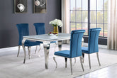 Best Furniture Outlet - Coaster - Carone 5-piece 61-inch Rectangular White Glass Dining Set Teal - 115091-S5T