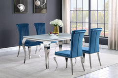 Best Furniture Outlet - Coaster - Carone 5-piece 61-inch Rectangular White Glass Dining Set Teal - 115091-S5T