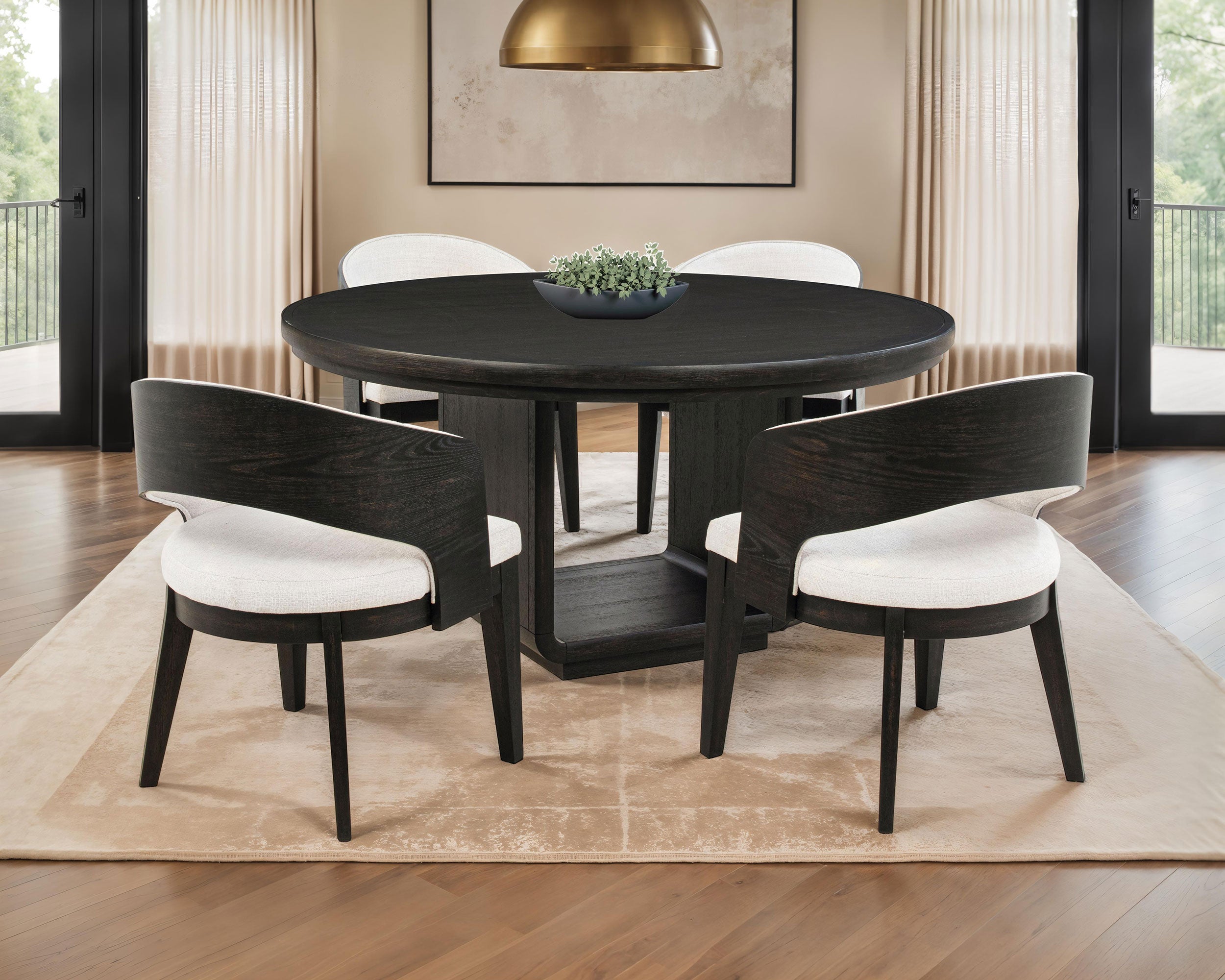 Best Furniture Outlet - Coaster - Leandro 5-piece Round Dining Table Set Burnished Black - 115390-S5A