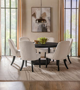 Best Furniture Outlet - Coaster - Leandro 7-piece Round Dining Table Set Burnished Black - 115390-S7