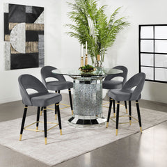 Best Furniture Outlet - Coaster - Ellie 5-piece Mirrored Counter Height Dining Table Set Grey - 115558-S5G