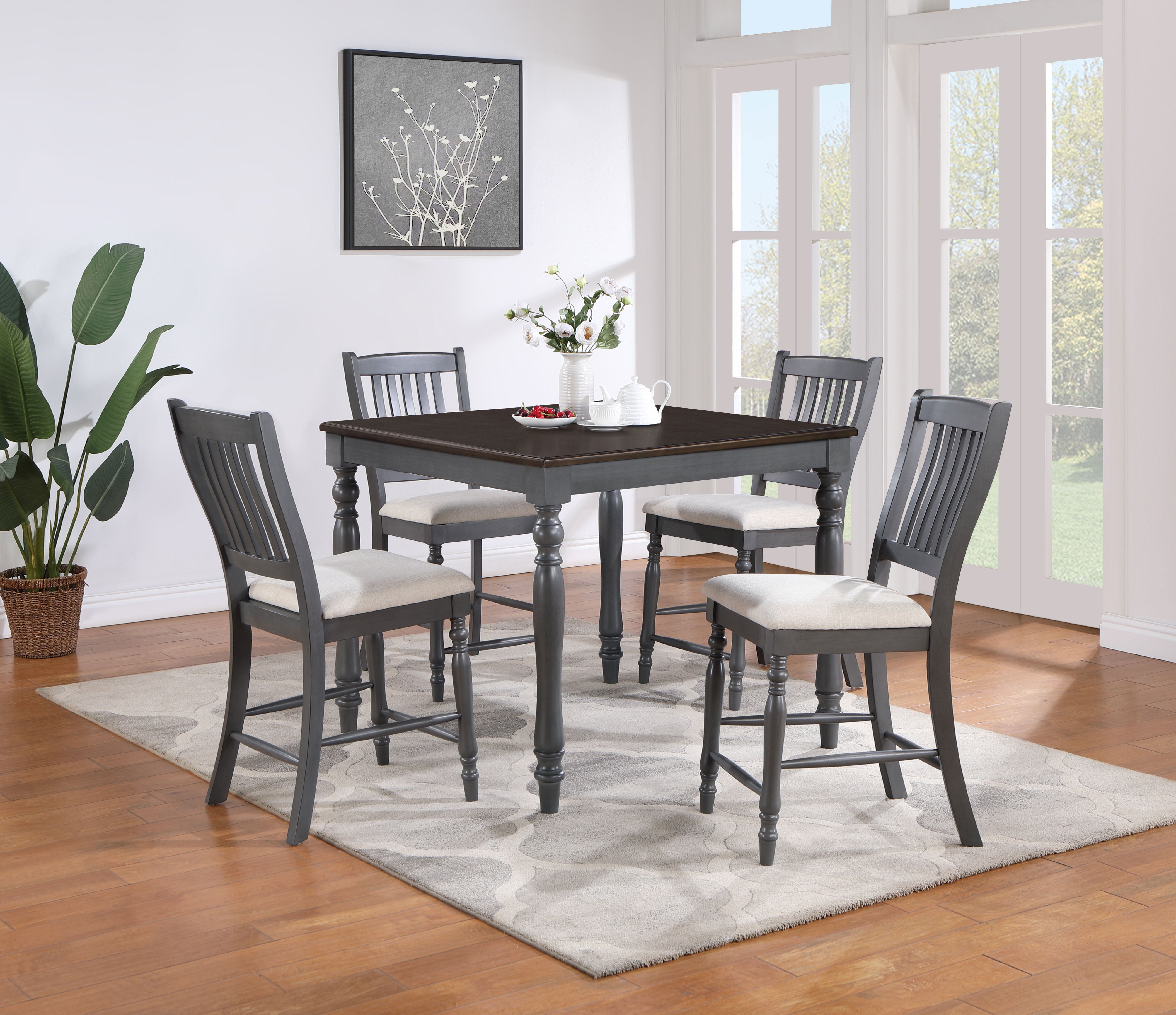 Best Furniture Outlet - Coaster - Wiley 5-piece Square Counter Height Dining Set Grey - 120576