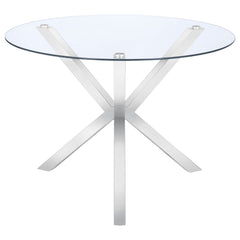 Best Furniture Outlet - Coaster - Vance Round 41-inch Glass Top Asterisk Dining Table Chrome - 120760