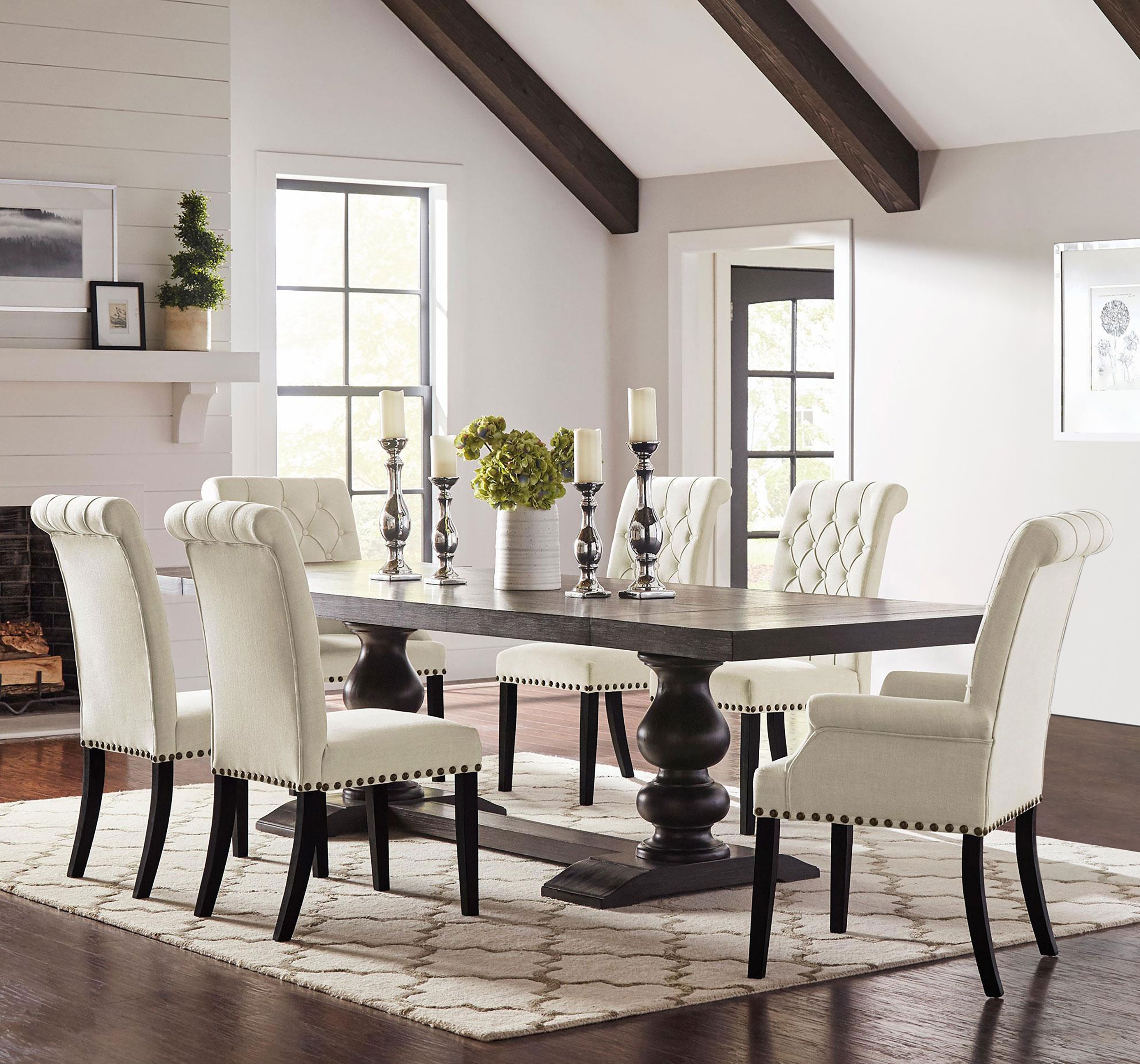 Best Furniture Outlet - Coaster - Phelps 7-piece Rectangular Dining Table Set Distressed Noir - 121231-S7