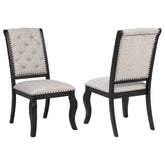 Best Furniture Outlet - Coaster - Phelps Upholstered Dining Side Chair Tan Distressed Noir (Set of 2) - 121232