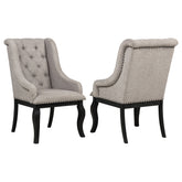 Best Furniture Outlet - Coaster - Phelps Upholstered Dining Arm Chair Tan Distressed Noir (Set of 2) - 121233