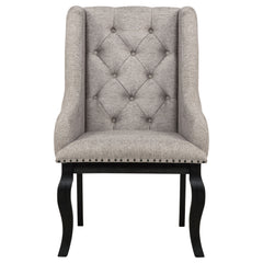 Phelps Upholstered Dining Arm Chair Tan Distressed Noir (Set of 2)