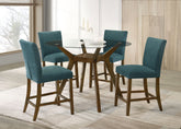 Best Furniture Outlet - Coaster - Paxton 5-piece Round Glass Top Counter Height Dining Set Teal Blue - 122178-S5TLB