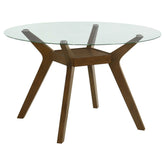 Best Furniture Outlet - Coaster - Paxton Round 48-inch Glass Top Wood Dining Table Brown - 122180BG