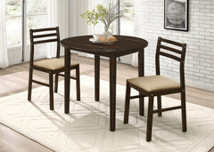 Best Furniture Outlet - Coaster - Bucknell 3-piece Round Drop Leaf Dining Table Set Cappuccino - 130005