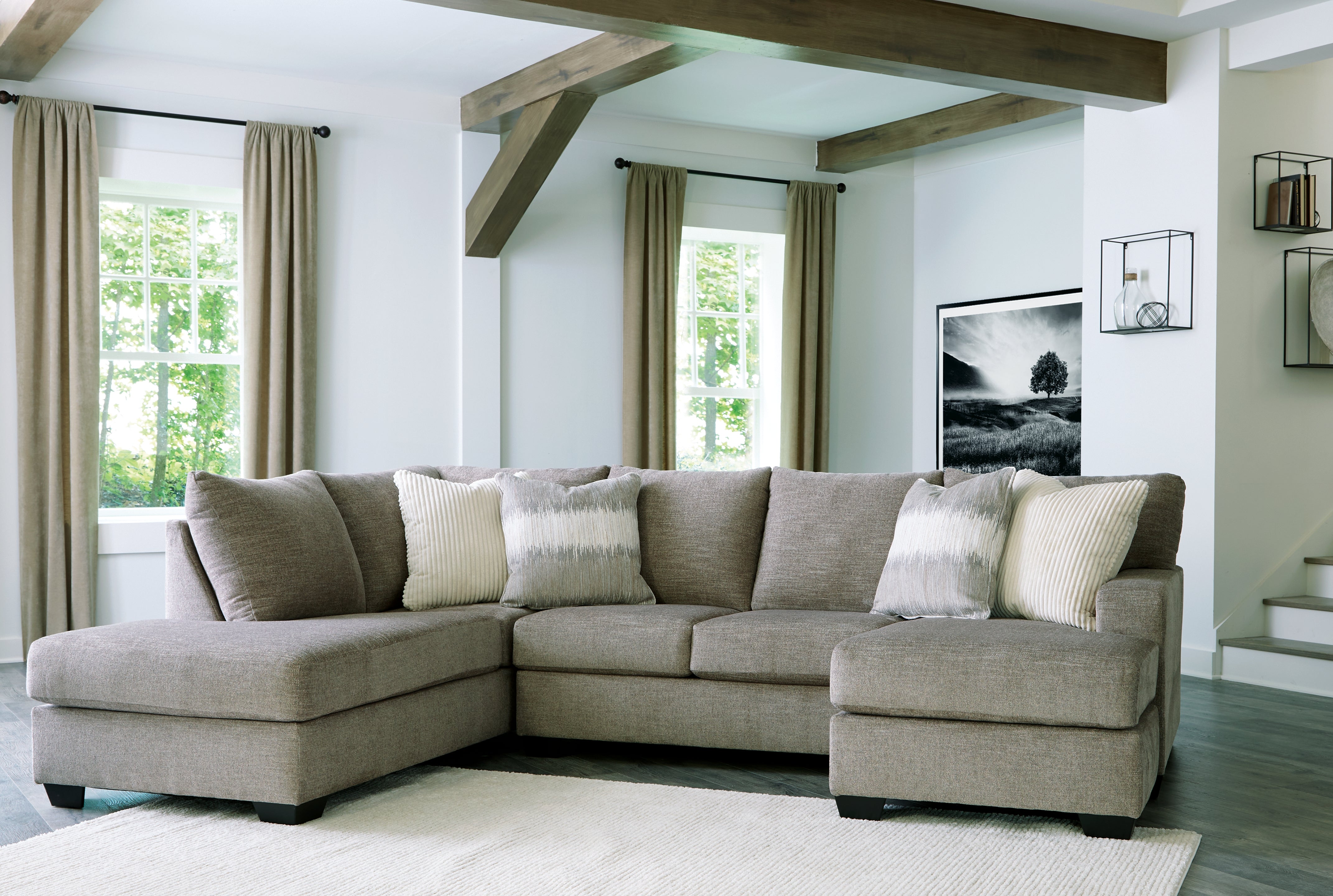 Best Furniture Outlet - Ashley Furniture - Creswell Sectional - RAF 2-Piece Sectional with Chaise / Stone - 15305S2