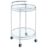 Best Furniture Outlet - Coaster - Chrissy Round Glass Shelf Metal Bar Cart Chrome - 181367