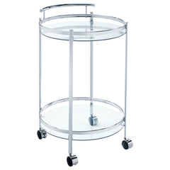 Best Furniture Outlet - Coaster - Chrissy Round Glass Shelf Metal Bar Cart Chrome - 181367