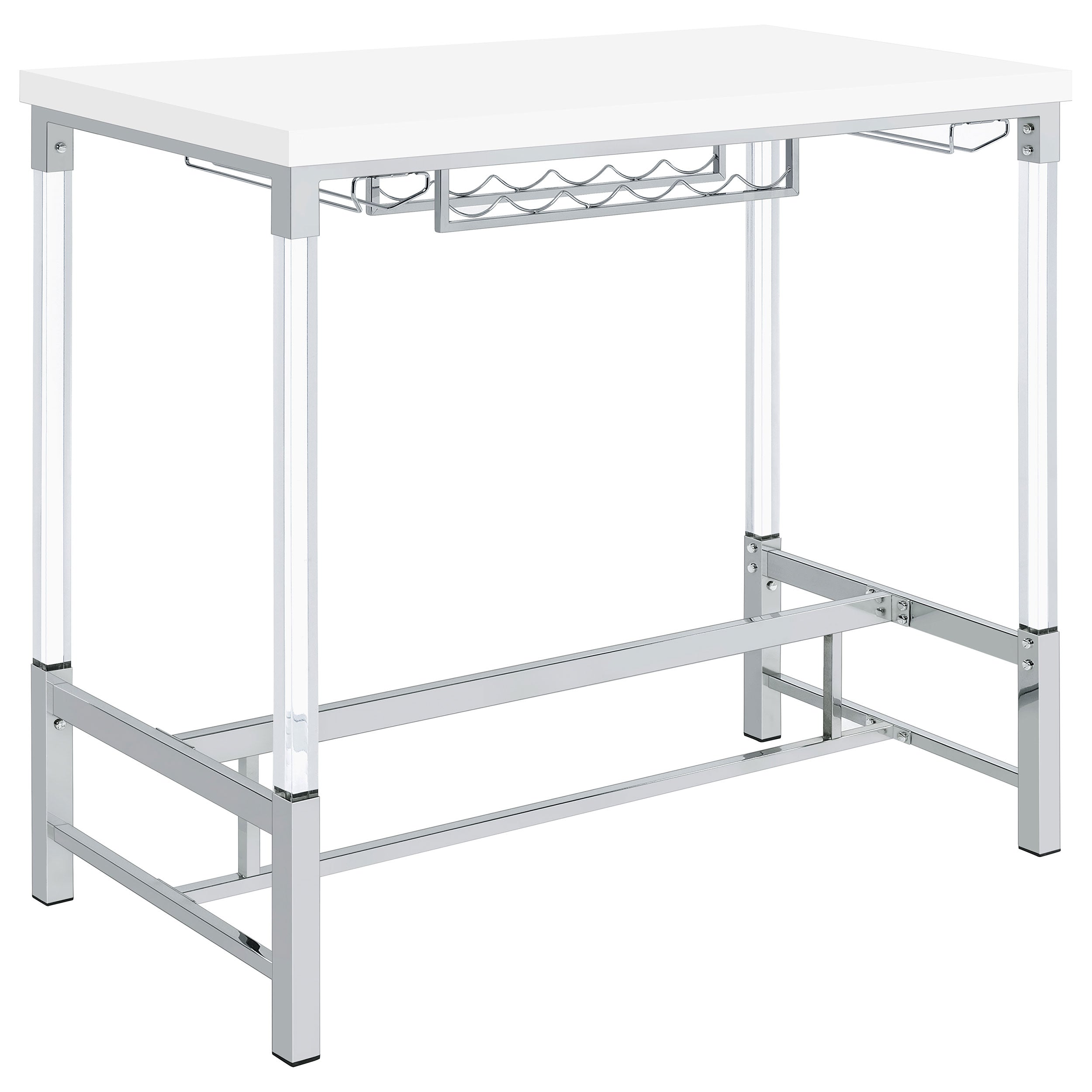 Best Furniture Outlet - Coaster - Norcrest 47-inch Acrylic Leg Bar Table White High Gloss - 182101
