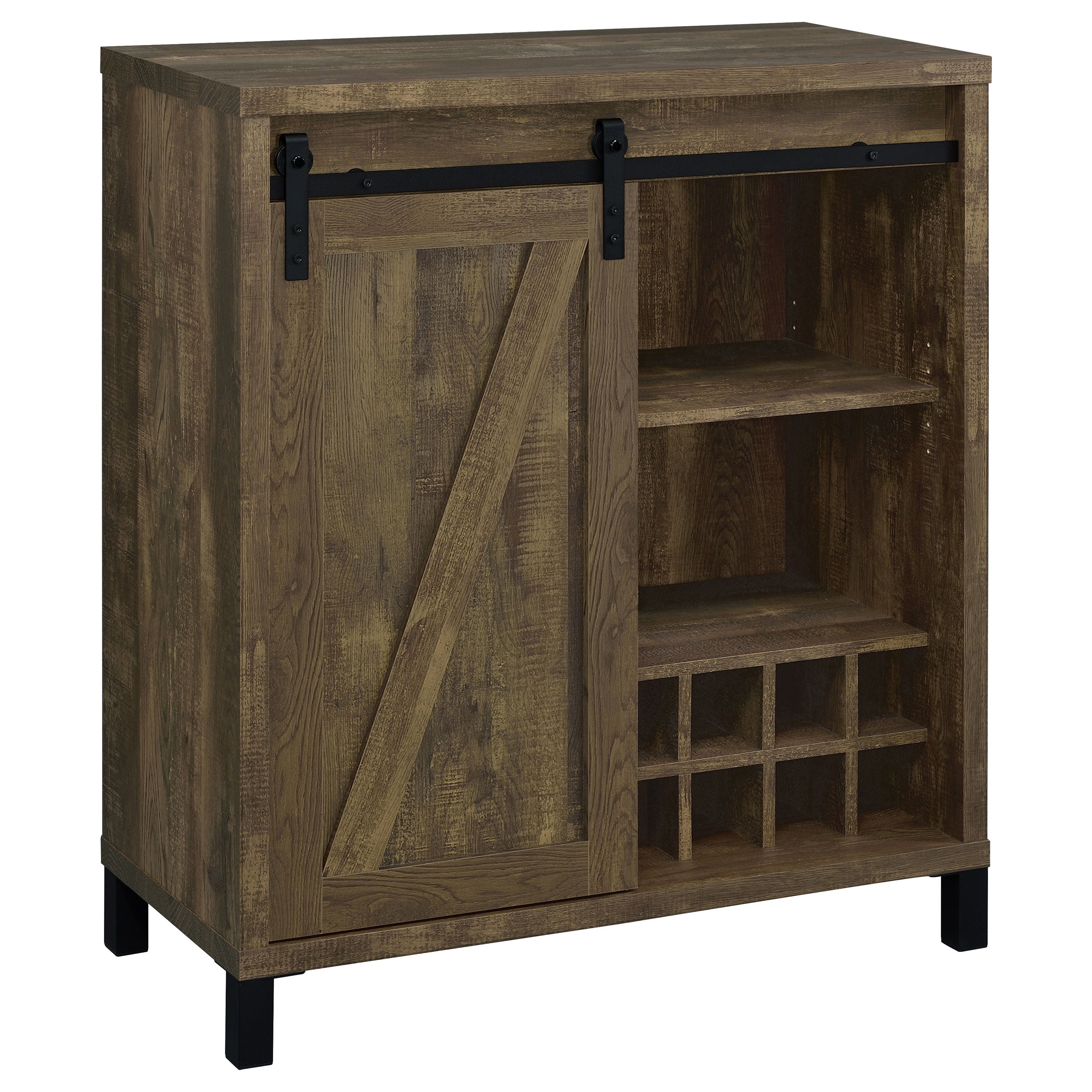 Best Furniture Outlet - Coaster - Arlington Sliding Door Home Bar Wine Cabinet Rustic Oak - 182852
