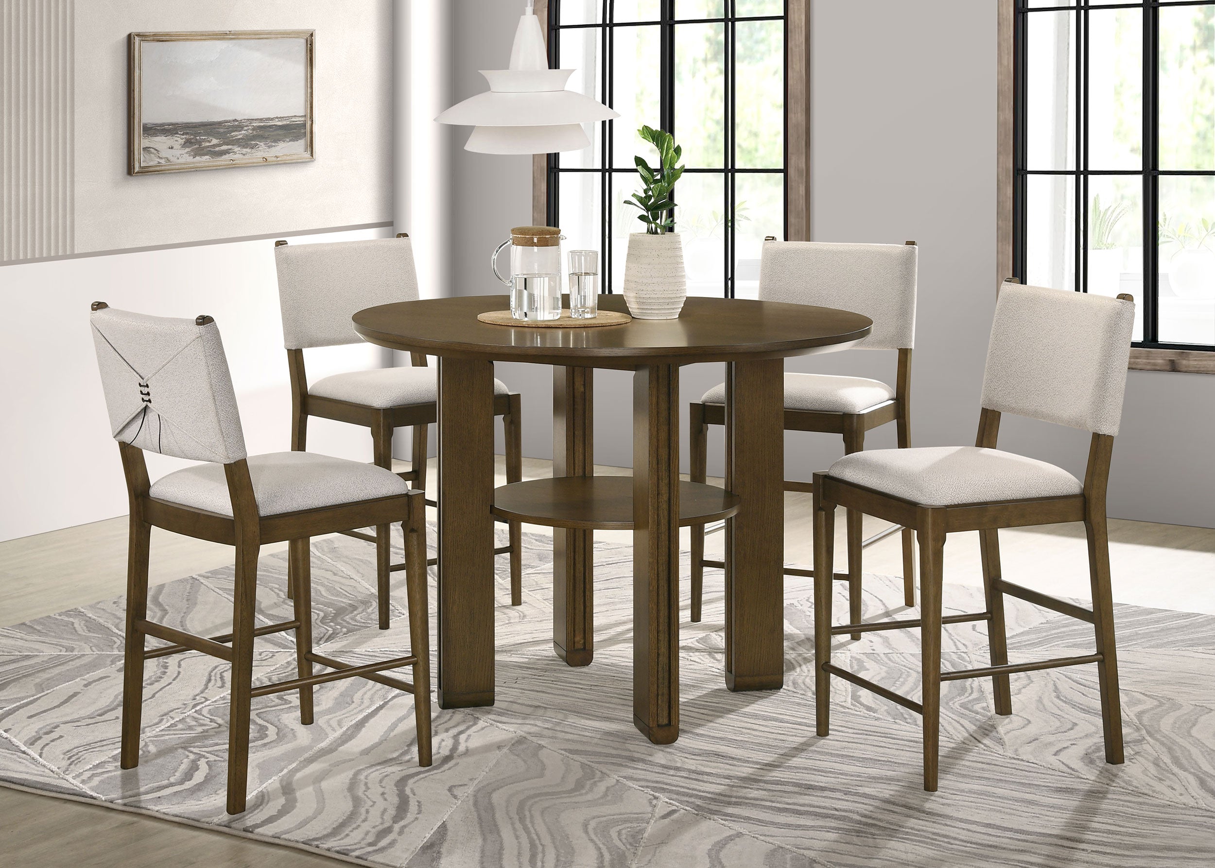 Best Furniture Outlet - Coaster - Ottowa 5-piece Round Counter Height Dining Room Set Brown - 193668-S5