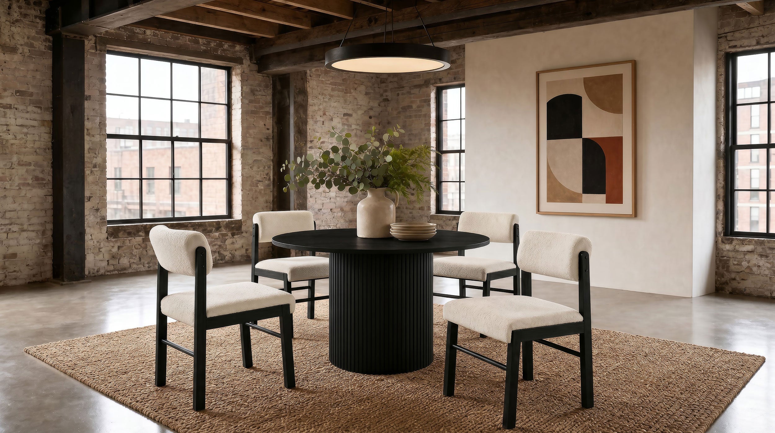 Best Furniture Outlet - Coaster - Hamlyn 5-piece Round Wood Dining Set Cream and Black - 193930BLK-S5B