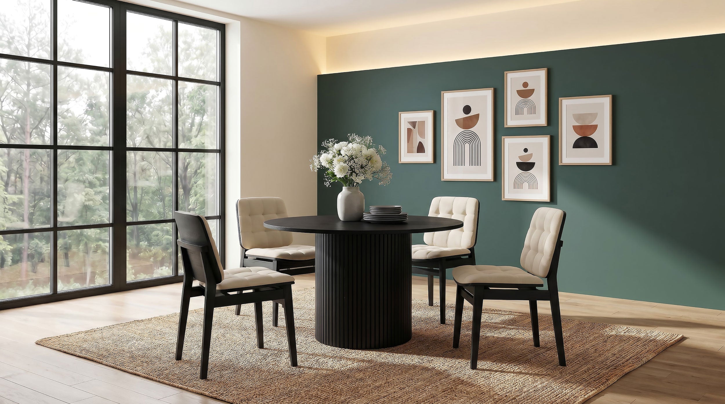 Best Furniture Outlet - Coaster - Hamlyn 5-piece Round Wood Dining Set Cream and Black - 193930BLK-S5D