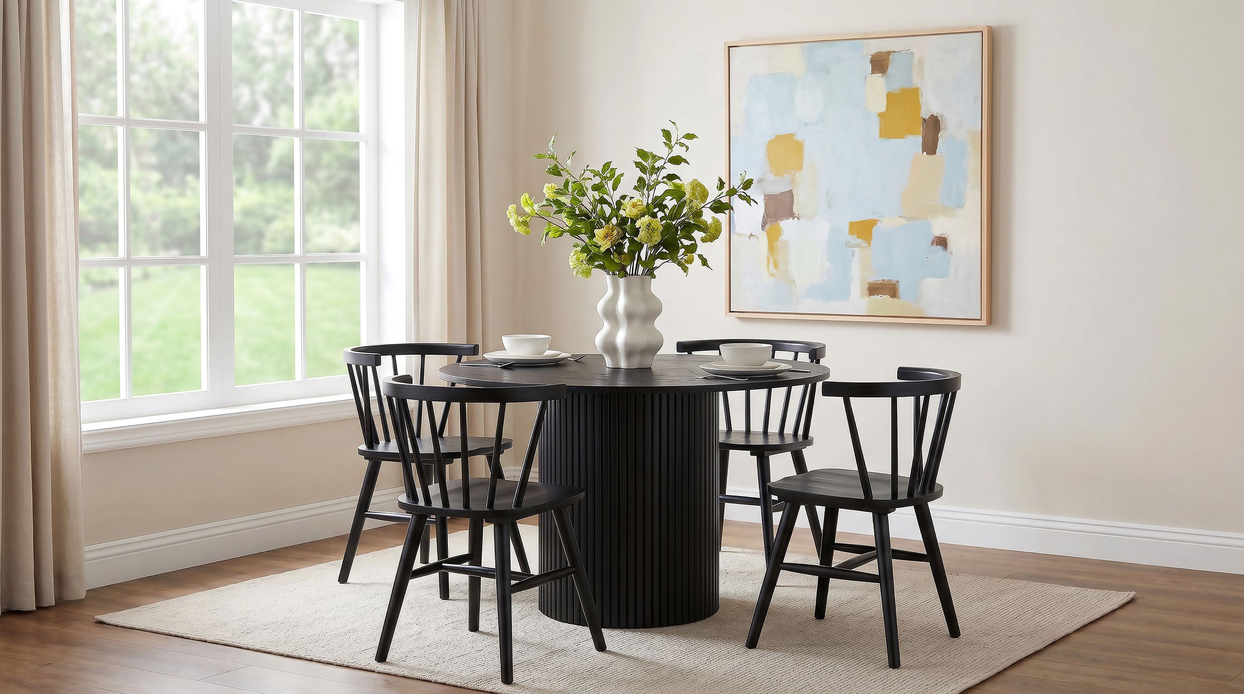 Best Furniture Outlet - Coaster - Hamlyn 5-piece Round Wood Dining Set Black - 193930BLK-S5F