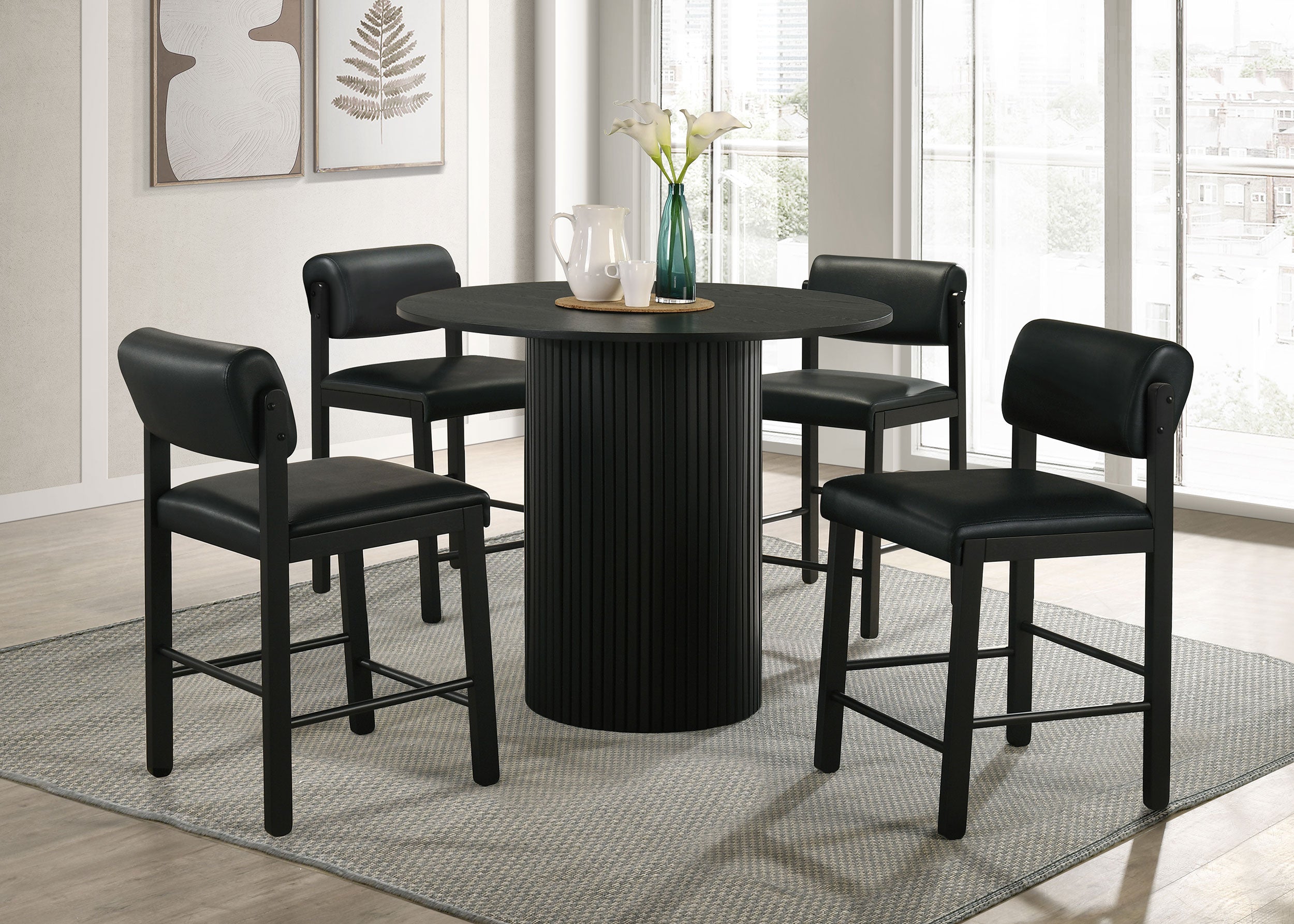 Best Furniture Outlet - Coaster - Hamlyn 5-piece Round Wood Counter Height Dining Set Black - 193938BLK-S5C