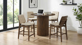 Best Furniture Outlet - Coaster - Hamlyn 5-piece Round Wood Counter Height Dining Set Cream and Walnut - 193938WAL-S5D
