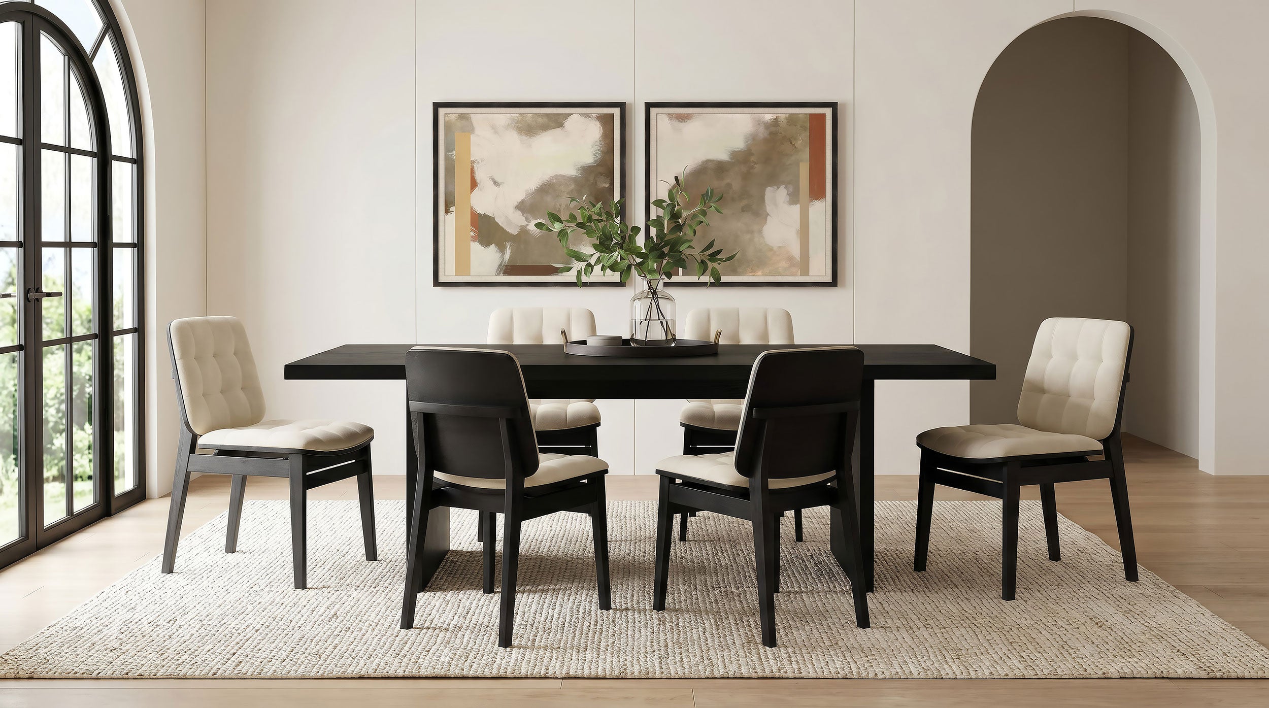 Best Furniture Outlet - Coaster - Decker 7-piece 82-inch Rectangular Dining Set Cream and Black - 193951BLK-S7D