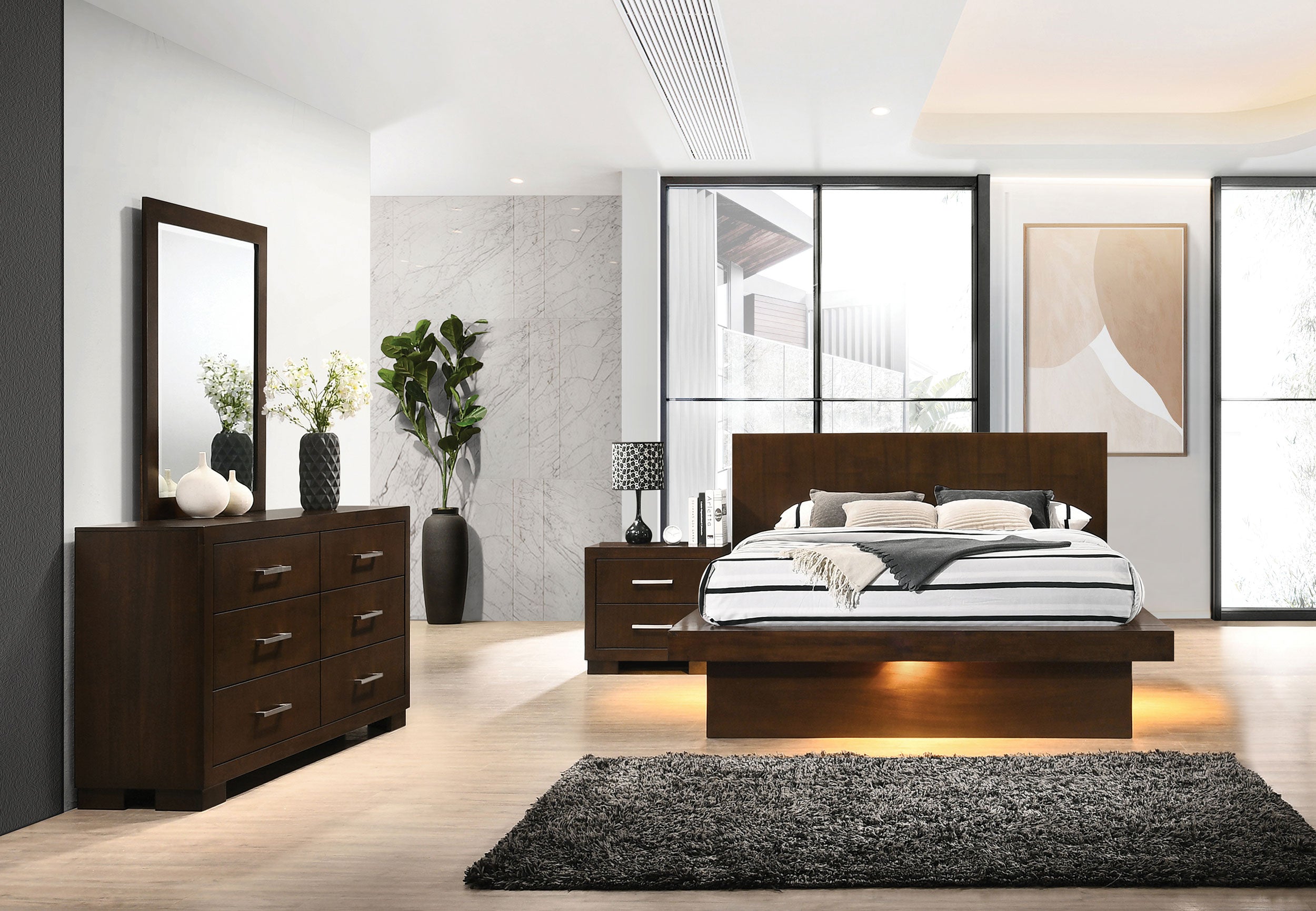 Best Furniture Outlet - Coaster - Jessica 4-piece Queen LED Bedroom Set Cappuccino - 200711Q-S4