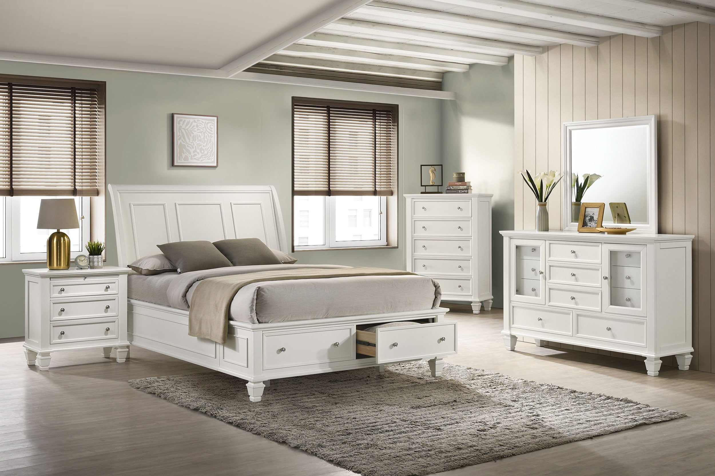 Best Furniture Outlet - Coaster - Sandy Beach 5-piece Queen Bedroom Set Cream White - 201309Q-S5