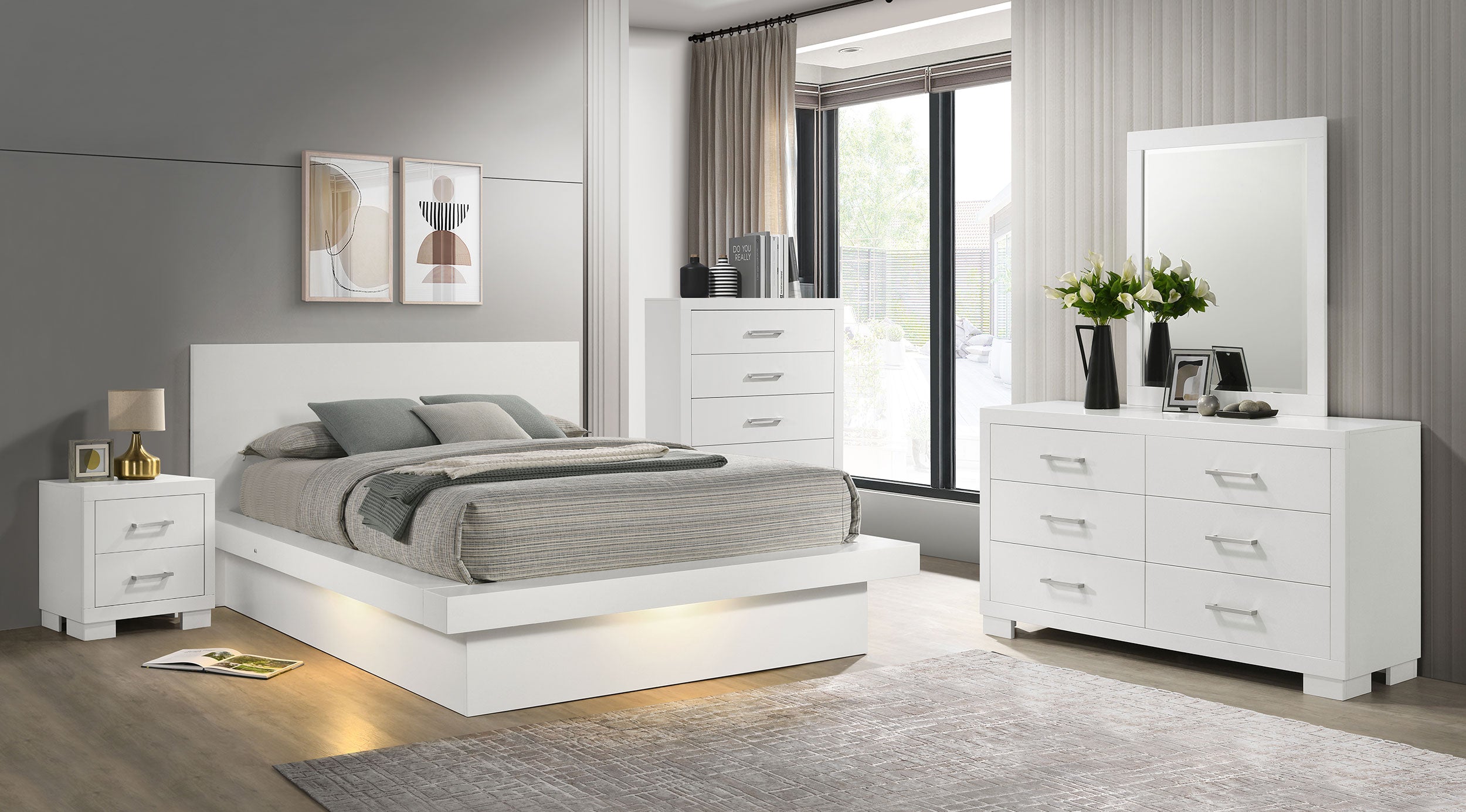 Best Furniture Outlet - Coaster - Jessica 5-piece Eastern King LED Bedroom Set Snow White - 202990KE-S5