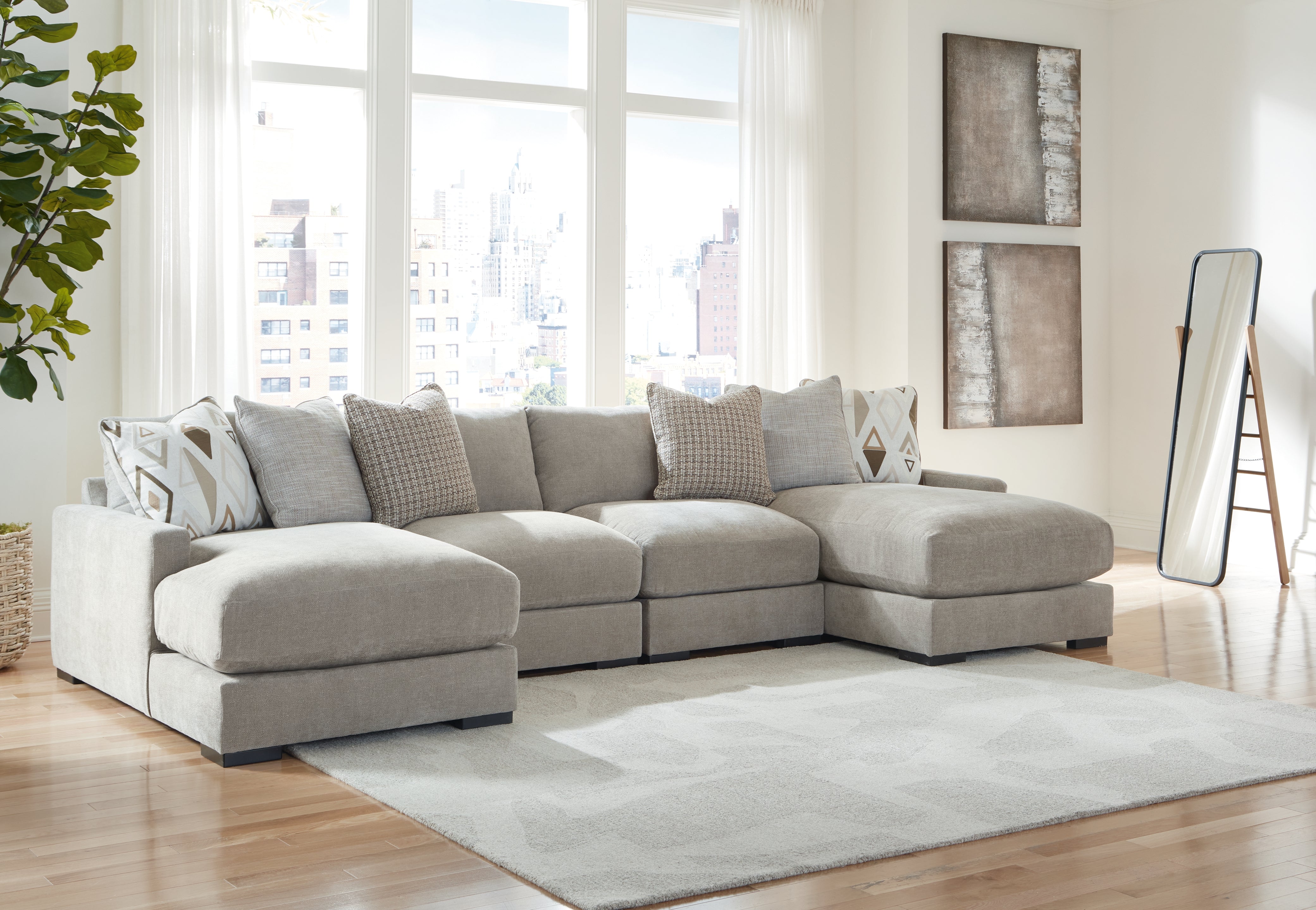 Best Furniture Outlet - Ashley Furniture - Aslan Court Sectional - RAF 4-Piece Sofa Pit Sectional / Pebble - 20305S5
