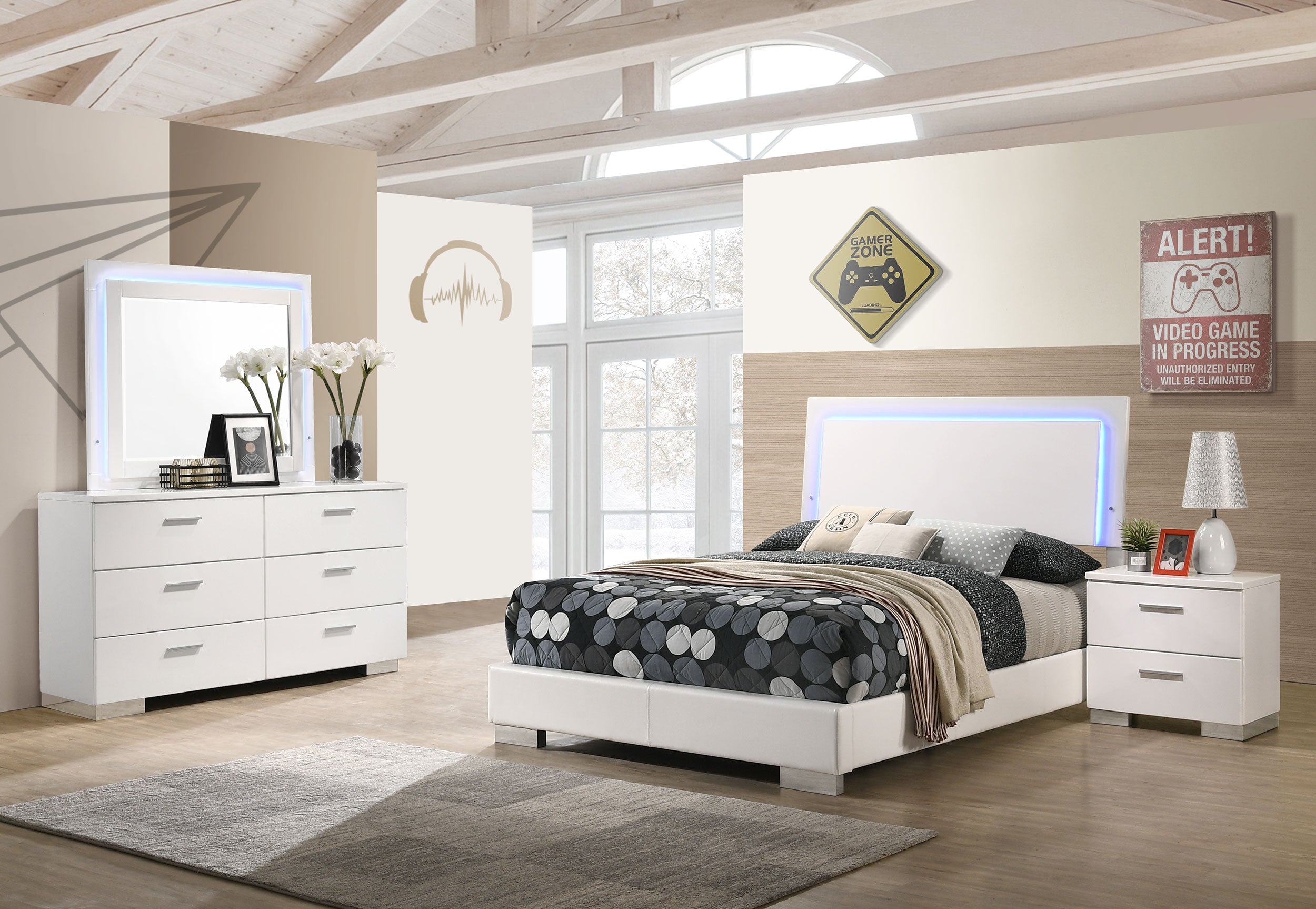 Best Furniture Outlet - Coaster - Felicity 4-piece Full Bedroom Set White High Gloss - 203500F-S4L