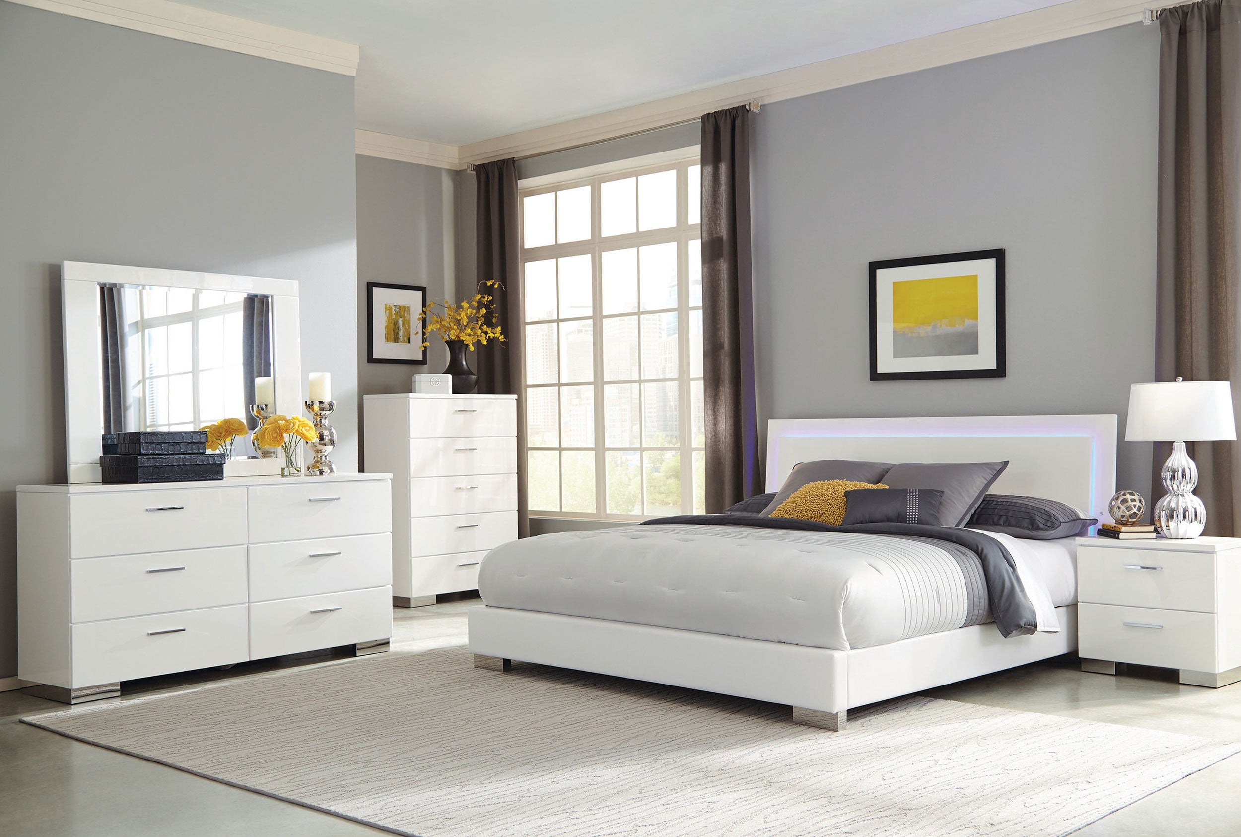 Best Furniture Outlet - Coaster - Felicity 5-piece California King Bedroom Set White Gloss - 203500KW-S5