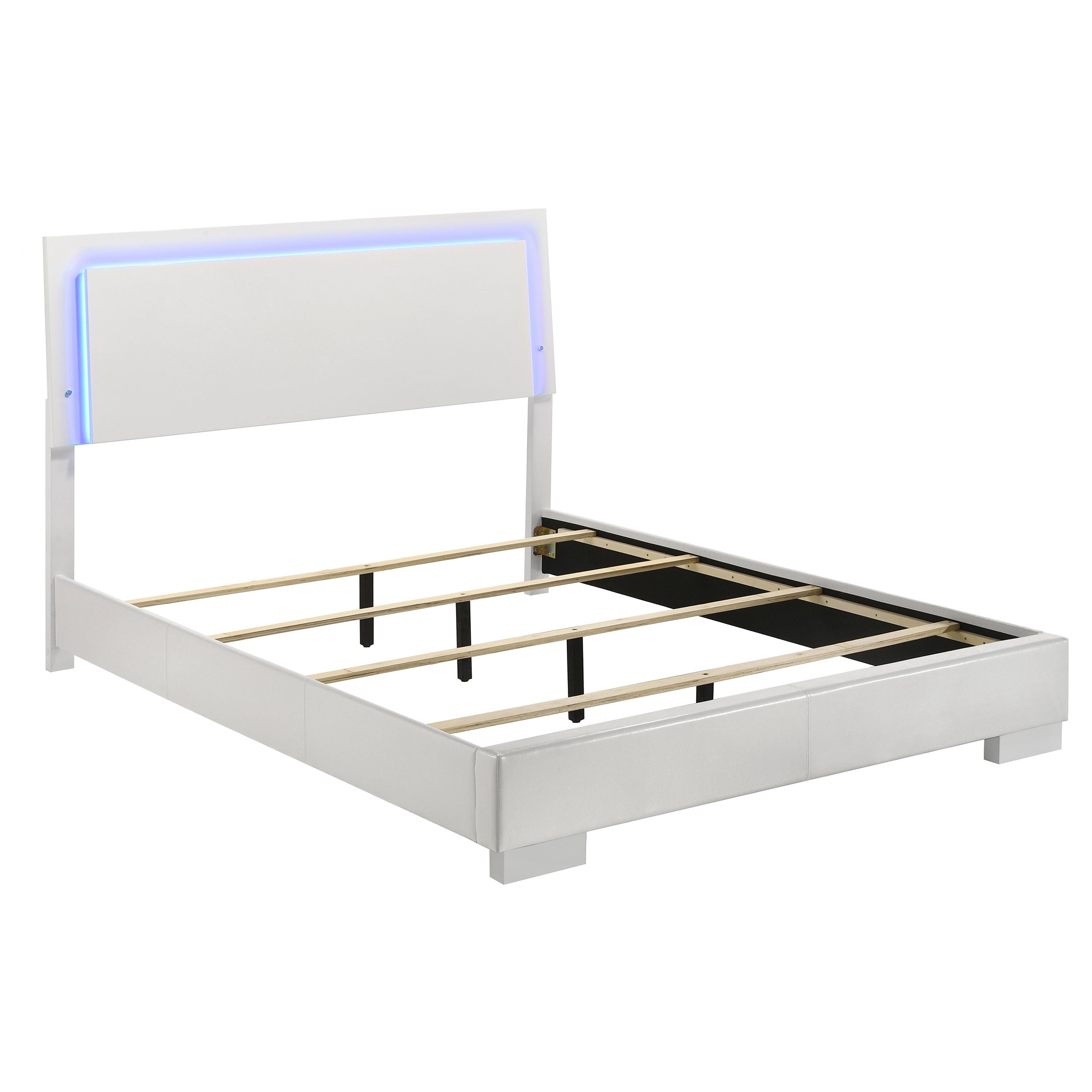 Best Furniture Outlet - Coaster - Felicity Wood Queen LED Panel Bed White High Gloss - 203500Q