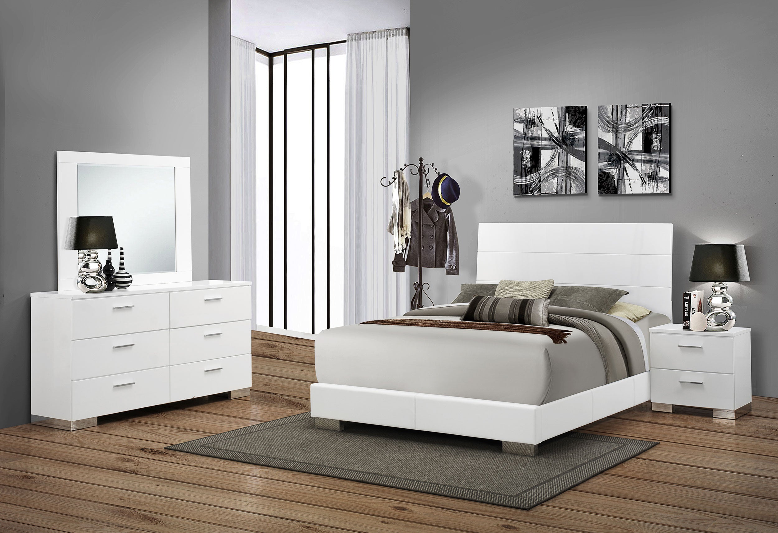 Best Furniture Outlet - Coaster - Felicity 4-piece Eastern King Bedroom Set White High Gloss - 203501KE-S4