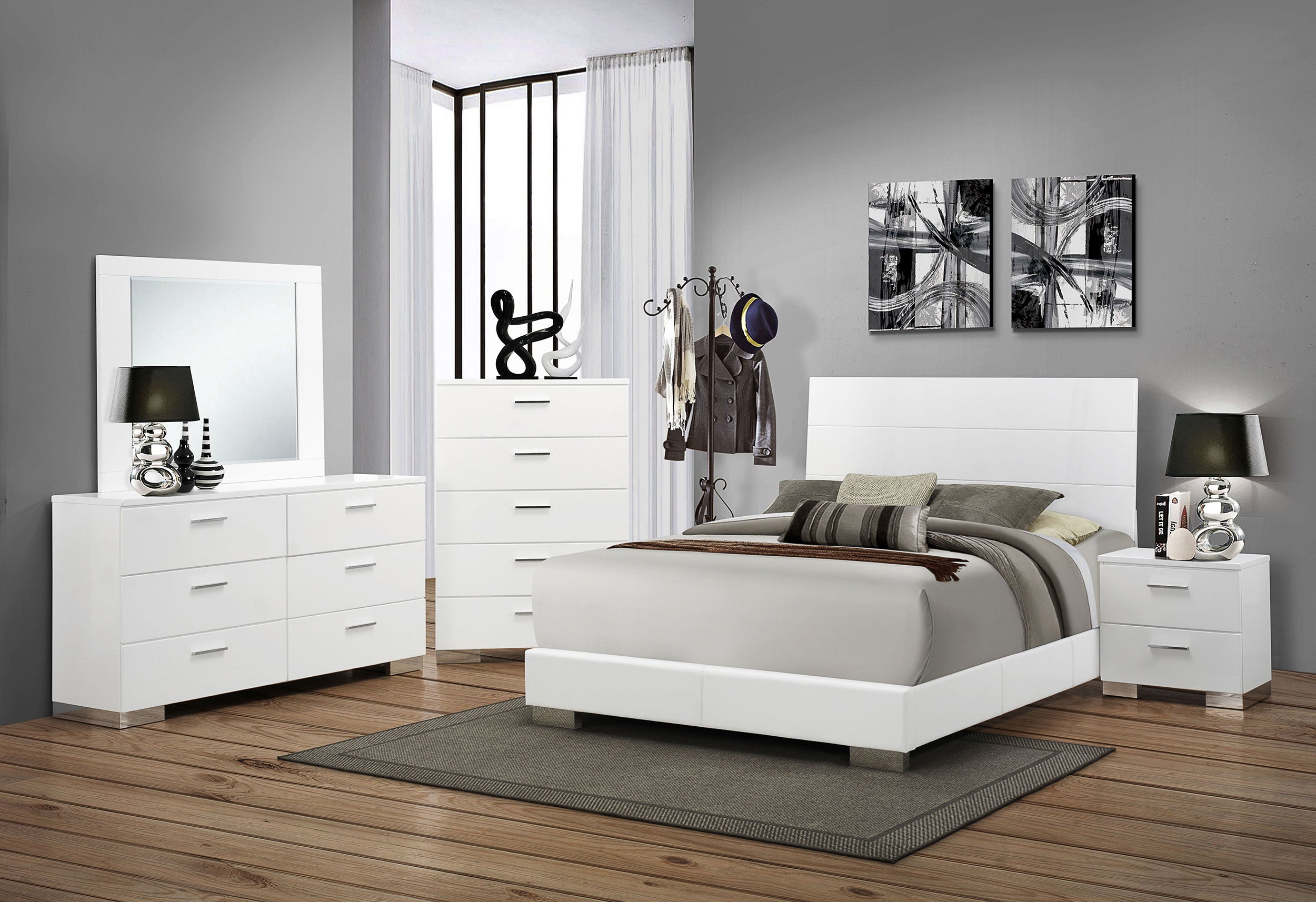Best Furniture Outlet - Coaster - Felicity 5-piece Eastern King Bedroom Set White High Gloss - 203501KE-S5