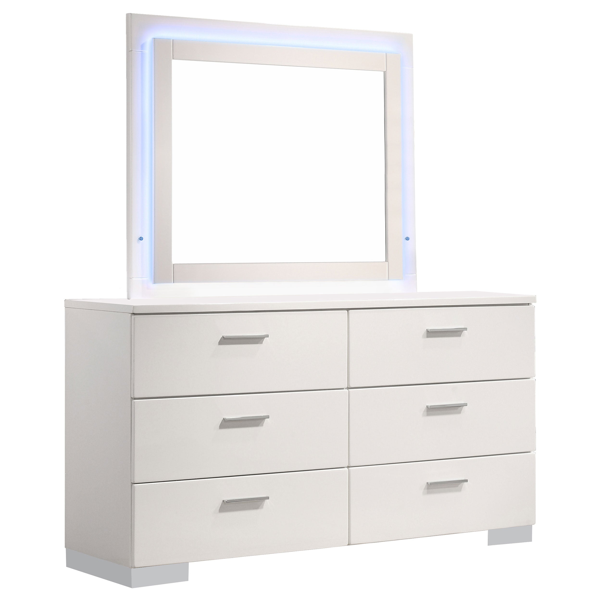 Best Furniture Outlet - Coaster - Felicity 6-drawer Dresser with LED Mirror White High Gloss - 203503ML