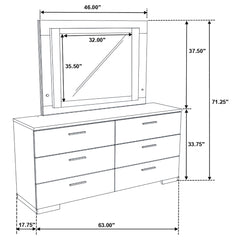 Felicity 6-drawer Dresser with LED Mirror White High Gloss