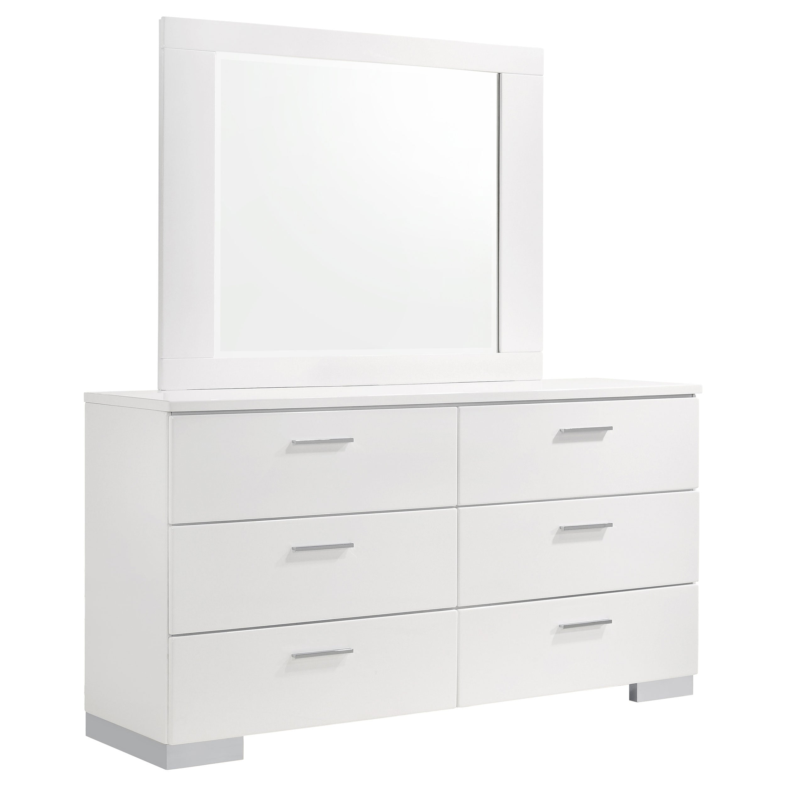 Best Furniture Outlet - Coaster - Felicity 6-drawer Wood Dresser with Mirror White High Gloss - 203503M