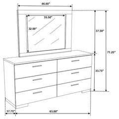 Felicity 6-drawer Wood Dresser with Mirror White High Gloss