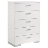 Best Furniture Outlet - Coaster - Felicity 5-drawer Bedroom Chest White High Gloss - 203505