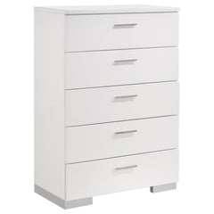 Best Furniture Outlet - Coaster - Felicity 5-drawer Bedroom Chest White High Gloss - 203505