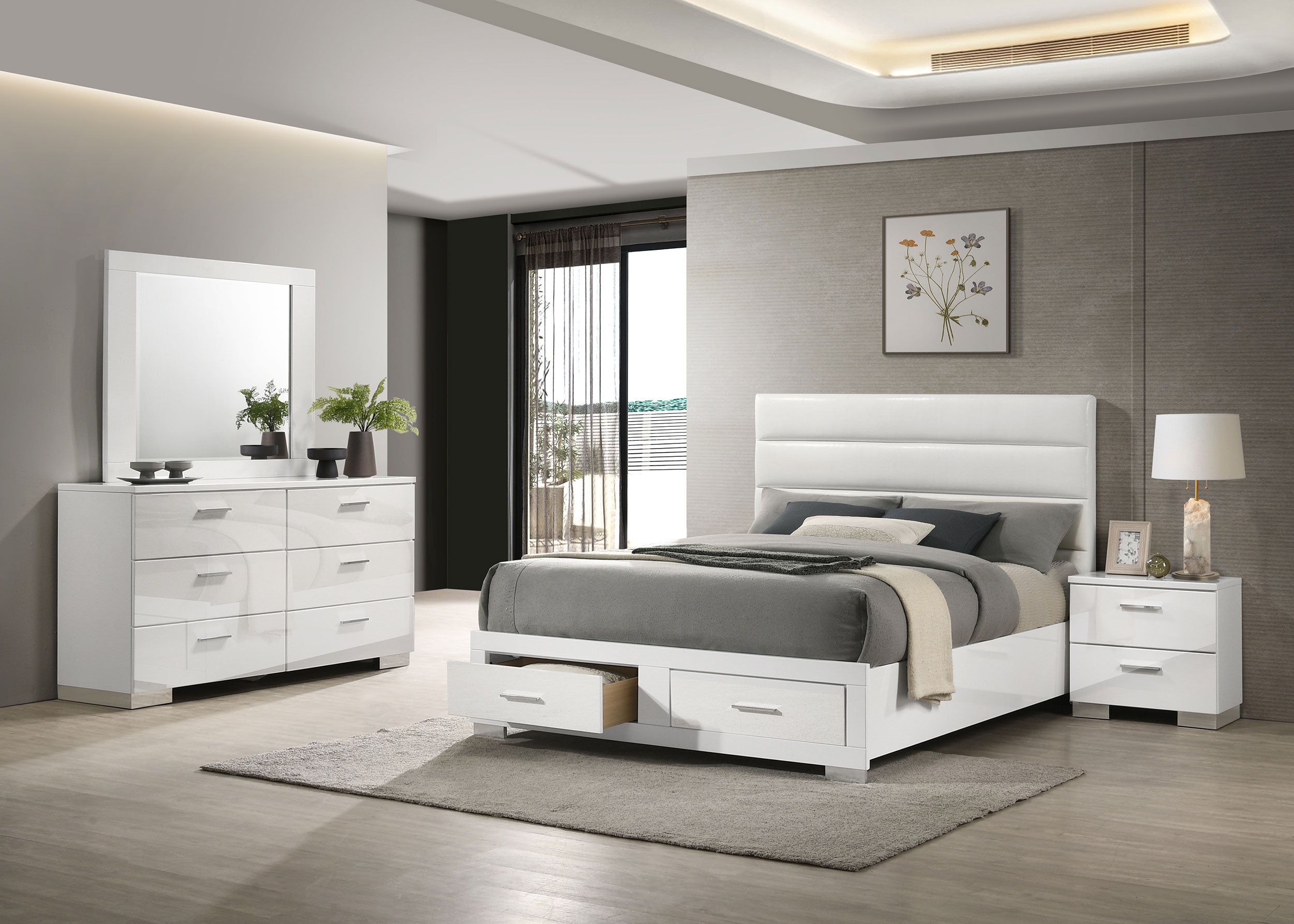 Best Furniture Outlet - Coaster - Felicity 4-piece Eastern King Platform Bedroom Set White - 203510KE-S4