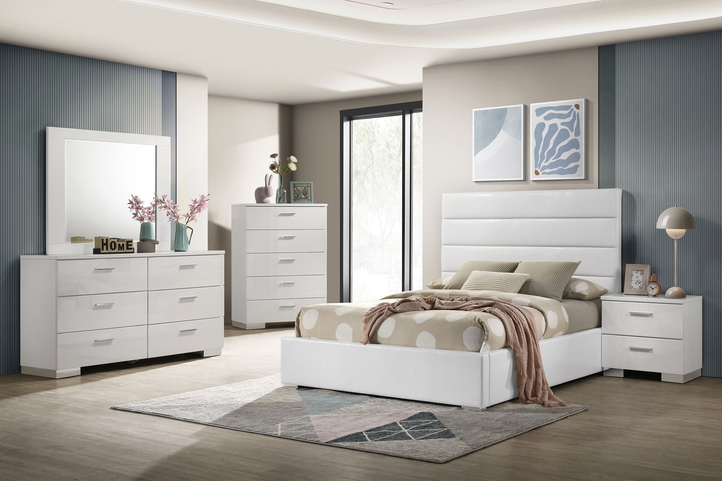 Best Furniture Outlet - Coaster - Felicity 5-piece Full Bedroom Set White High Gloss - 203511F-S5