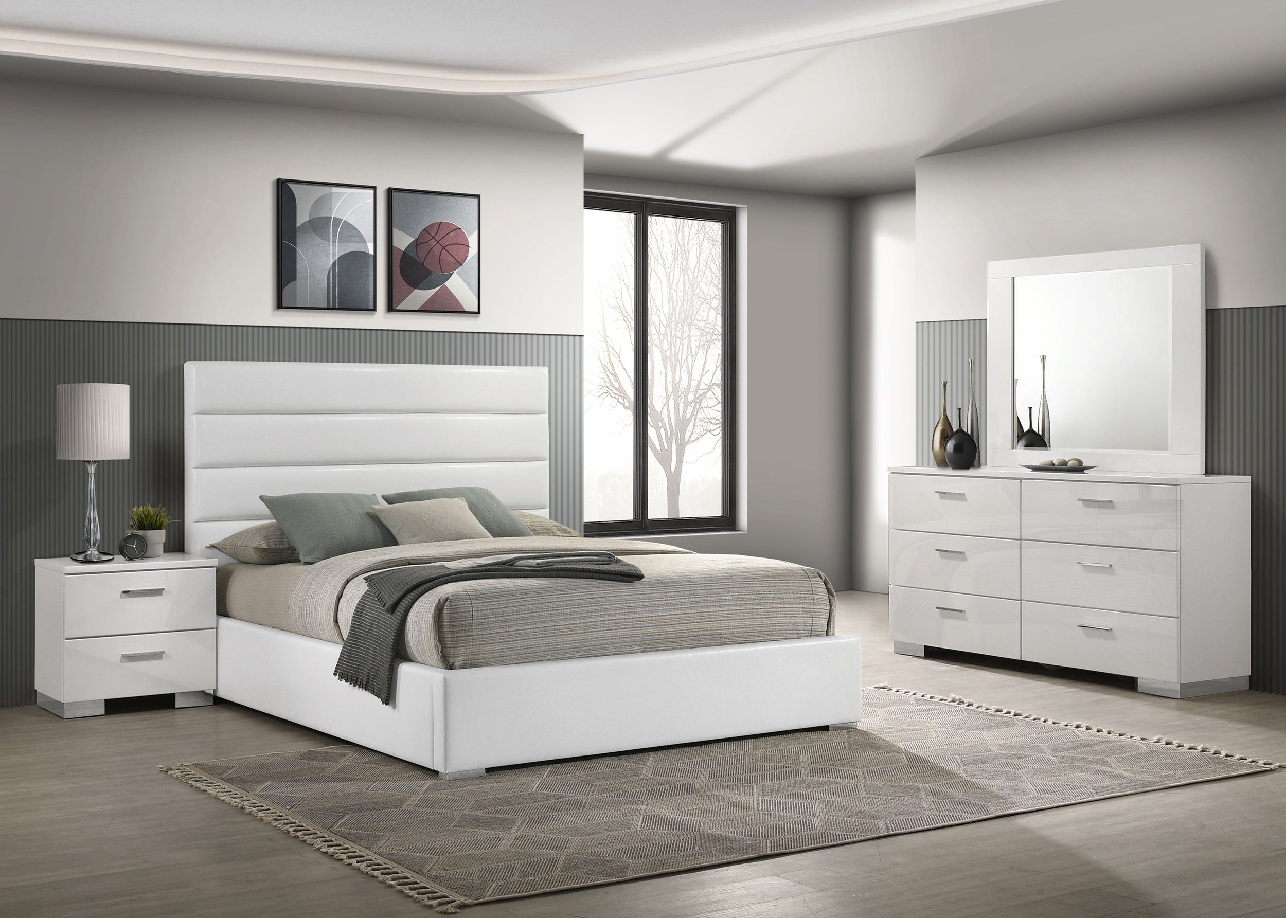 Best Furniture Outlet - Coaster - Felicity 4-piece Eastern King Bedroom Set White High Gloss - 203511KE-S4