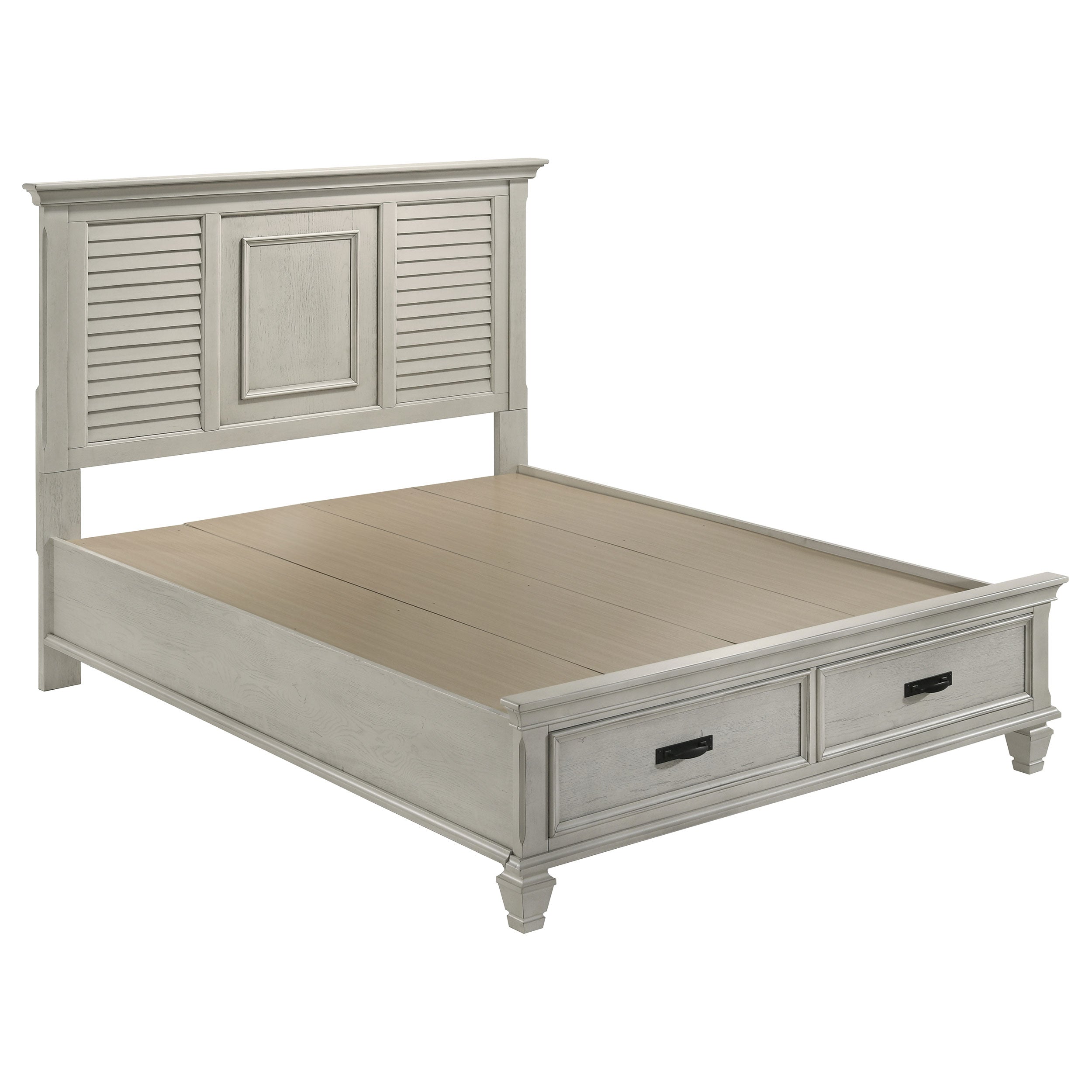 Best Furniture Outlet - Coaster - Franco Wood Queen Storage Panel Bed Distressed White - 205330Q